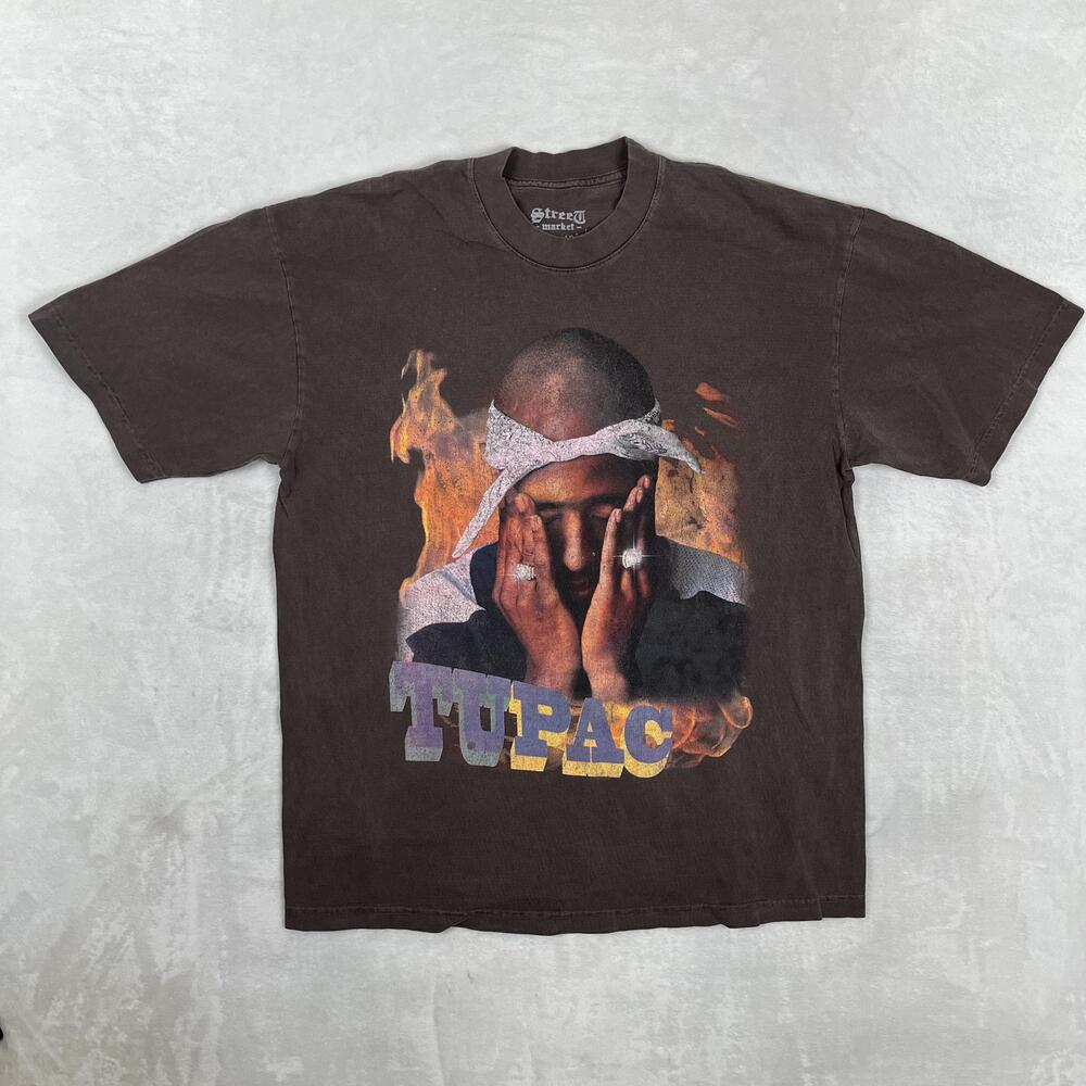 Tupac T-Shirt Mens Medium Street Market Supply Hip Hop Retro Vintage Brown